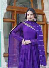 Gown of Faux Georgette in Purple Colour